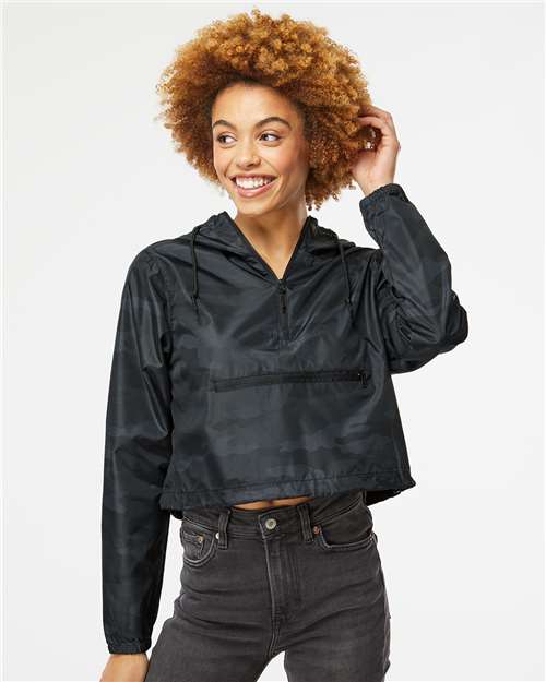 Independent Trading Co. EXP64CRP Women's Lightweight Quarter-Zip Pullover Crop Windbreaker - Front view