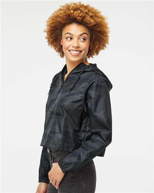 Independent Trading Co. EXP64CRP Women's Lightweight Quarter-Zip Pullover Crop Windbreaker - Side view