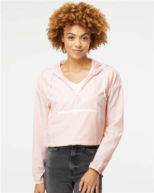 Independent Trading Co. EXP64CRP Women's Lightweight Quarter-Zip Pullover Crop Windbreaker - Front view