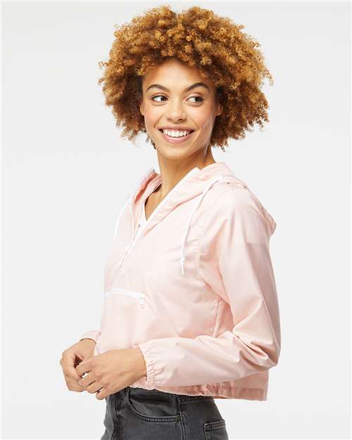 Independent Trading Co. EXP64CRP Women's Lightweight Quarter-Zip Pullover Crop Windbreaker - Side view