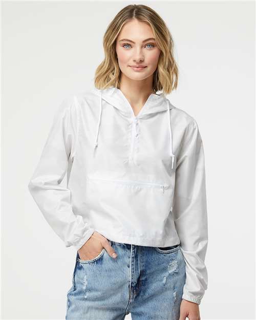 Independent Trading Co. EXP64CRP Women's Lightweight Quarter-Zip Pullover Crop Windbreaker - Front view