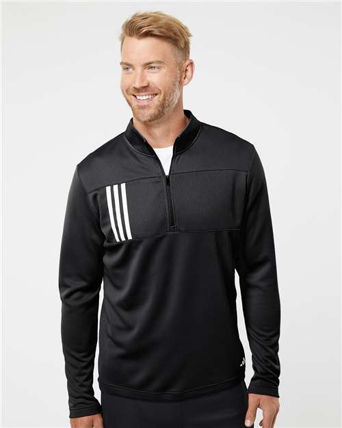 Adidas A482 Men's 3-Stripes Double-Knit Quarter-Zip Pullover - Front view