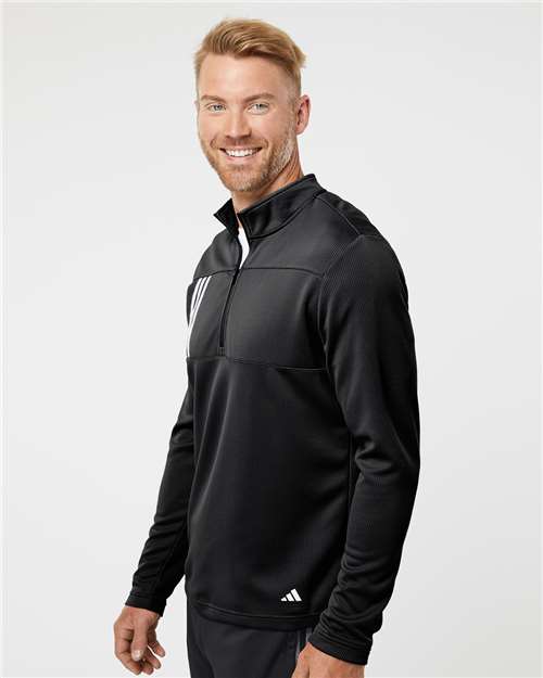 Adidas A482 Men's 3-Stripes Double-Knit Quarter-Zip Pullover - Side view