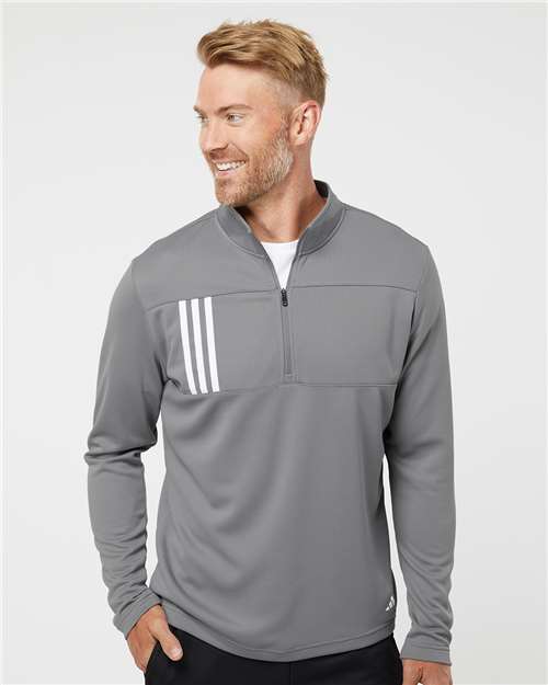 Adidas A482 Men's 3-Stripes Double-Knit Quarter-Zip Pullover - Front view