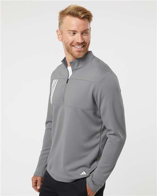 Adidas A482 Men's 3-Stripes Double-Knit Quarter-Zip Pullover - Side view
