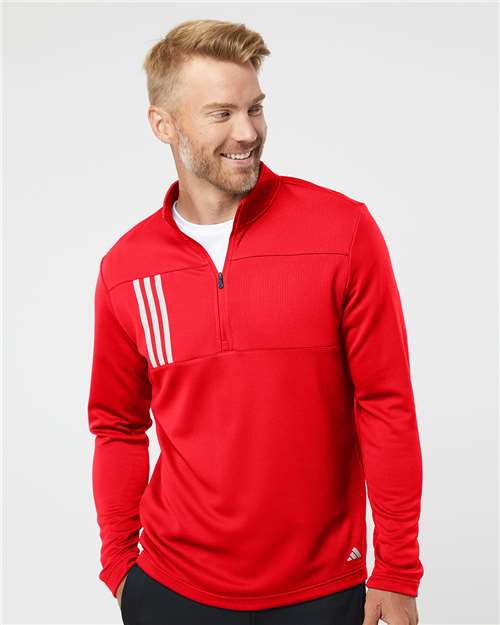 Adidas A482 Men's 3-Stripes Double-Knit Quarter-Zip Pullover - Front view