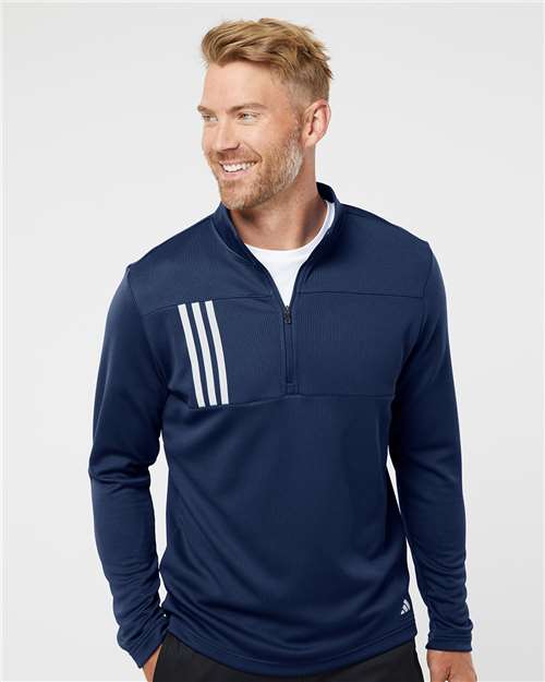 Adidas A482 Men's 3-Stripes Double-Knit Quarter-Zip Pullover - Front view