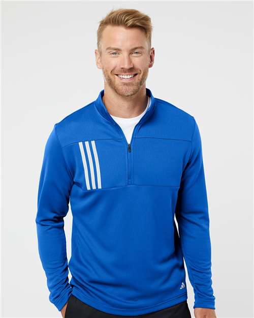 Adidas A482 Men's 3-Stripes Double-Knit Quarter-Zip Pullover - Front view
