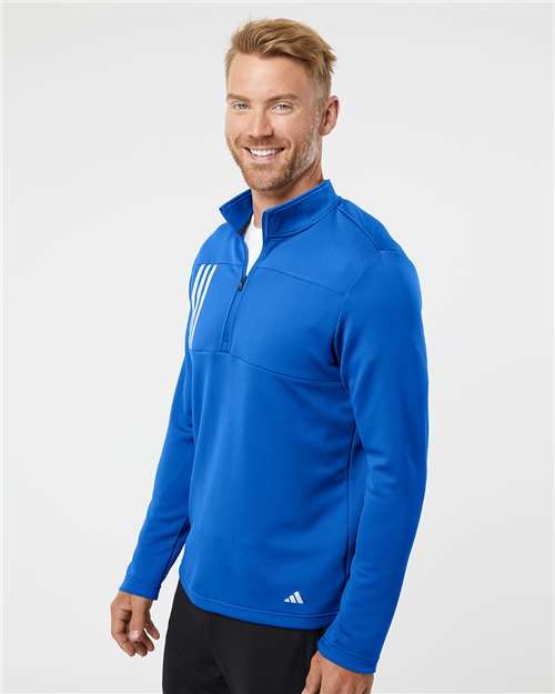 Adidas A482 Men's 3-Stripes Double-Knit Quarter-Zip Pullover - Side view
