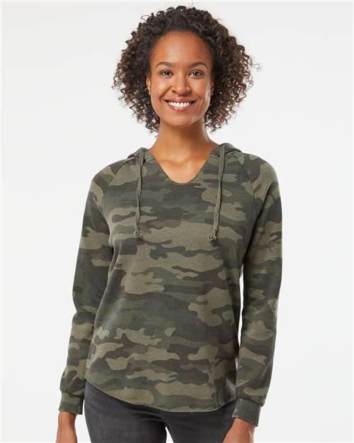 Independent Trading Co. PRM2500 Women?s Lightweight California Wave Wash Hooded Sweatshirt - Front view