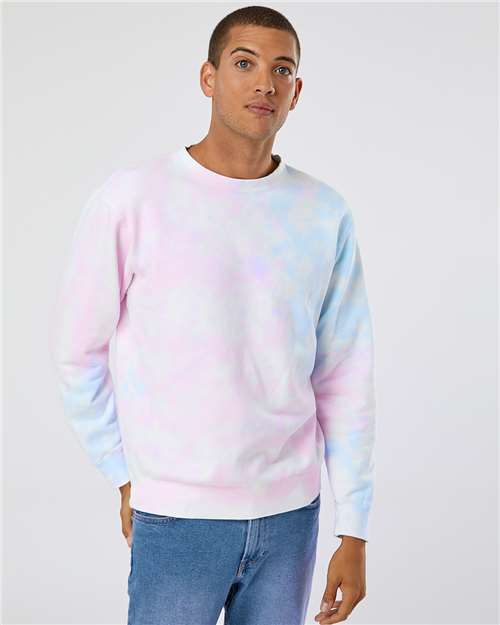 Independent Trading Co. PRM3500TD Unisex Midweight Tie-Dyed Crewneck Sweatshirt - Front view